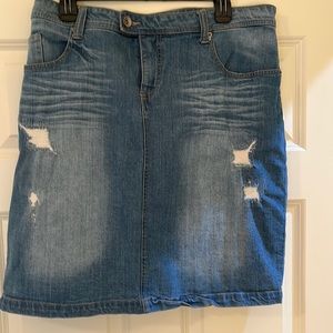 Cherokee distressed denim above knee skirt